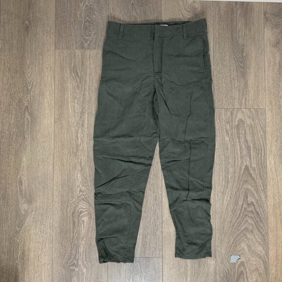 Aritzia Community Pants Straight Leg Cargo Army Linen blend Trouser Zipper Ankle - Picture 5 of 12